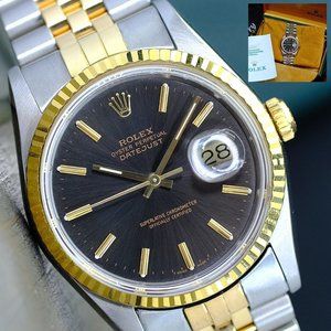 ROLEX MENS DATEJUST WATCH GOLD STEEL FACTORY BRONZE DIAL FLUTED 36MM 16233
